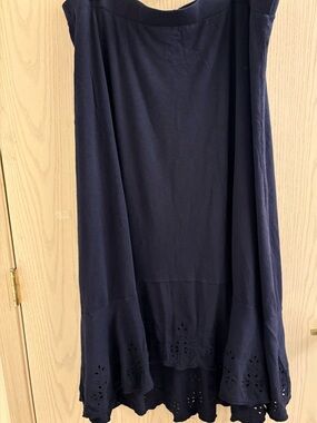 Talbots Navy Eyelet-Hem Maxi Skirt